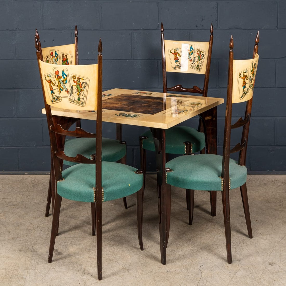 20thC ITALIAN DINING SET / GAMES TABLE WITH PLAYING CARDS MOTIF BY ALDO TURA - 3