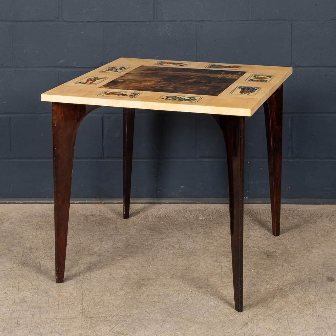 20thC ITALIAN DINING SET / GAMES TABLE WITH PLAYING CARDS MOTIF BY ALDO TURA - 4