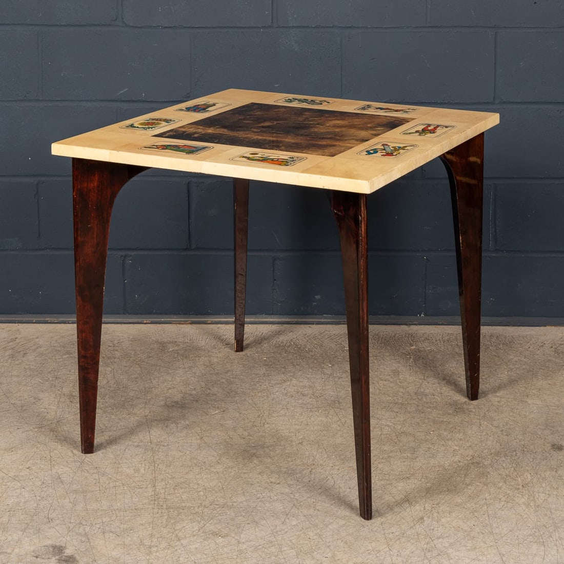 20thC ITALIAN DINING SET / GAMES TABLE WITH PLAYING CARDS MOTIF BY ALDO TURA - 5