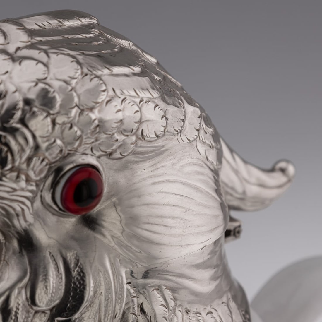 ANTIQUE 20thC COCKATOO SOLID SILVER & PORCELAIN CLARET JUG, ASPREY & CO c.1912 - 13