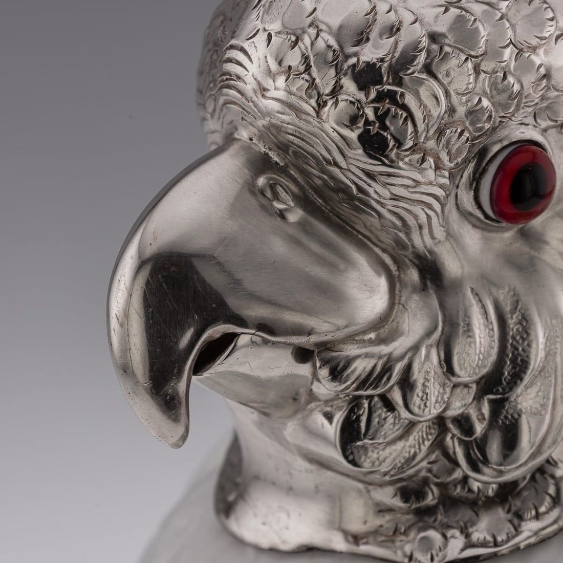 ANTIQUE 20thC COCKATOO SOLID SILVER & PORCELAIN CLARET JUG, ASPREY & CO c.1912 - 15
