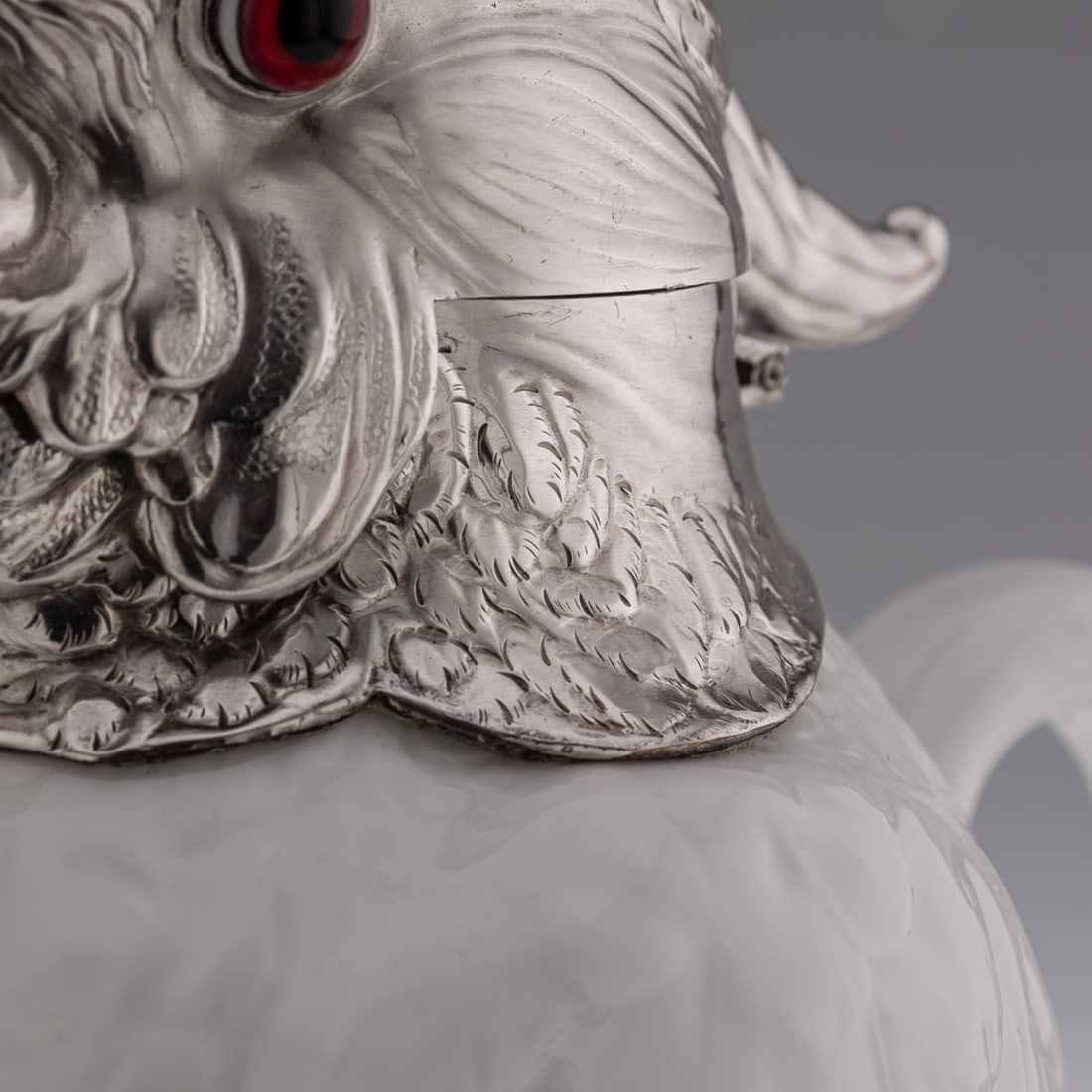 ANTIQUE 20thC COCKATOO SOLID SILVER & PORCELAIN CLARET JUG, ASPREY & CO c.1912 - 17