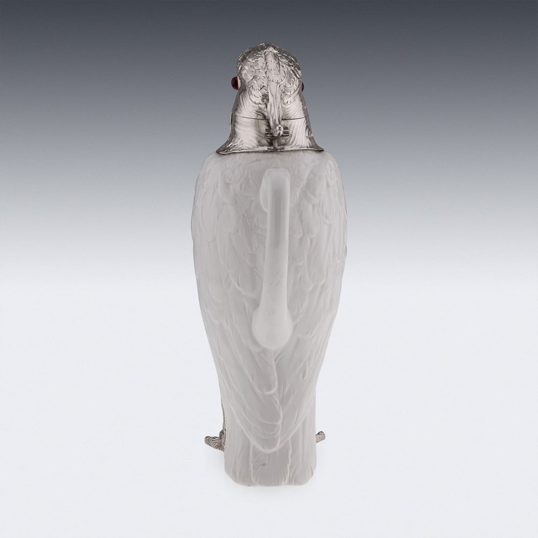 ANTIQUE 20thC COCKATOO SOLID SILVER & PORCELAIN CLARET JUG, ASPREY & CO c.1912 - 4