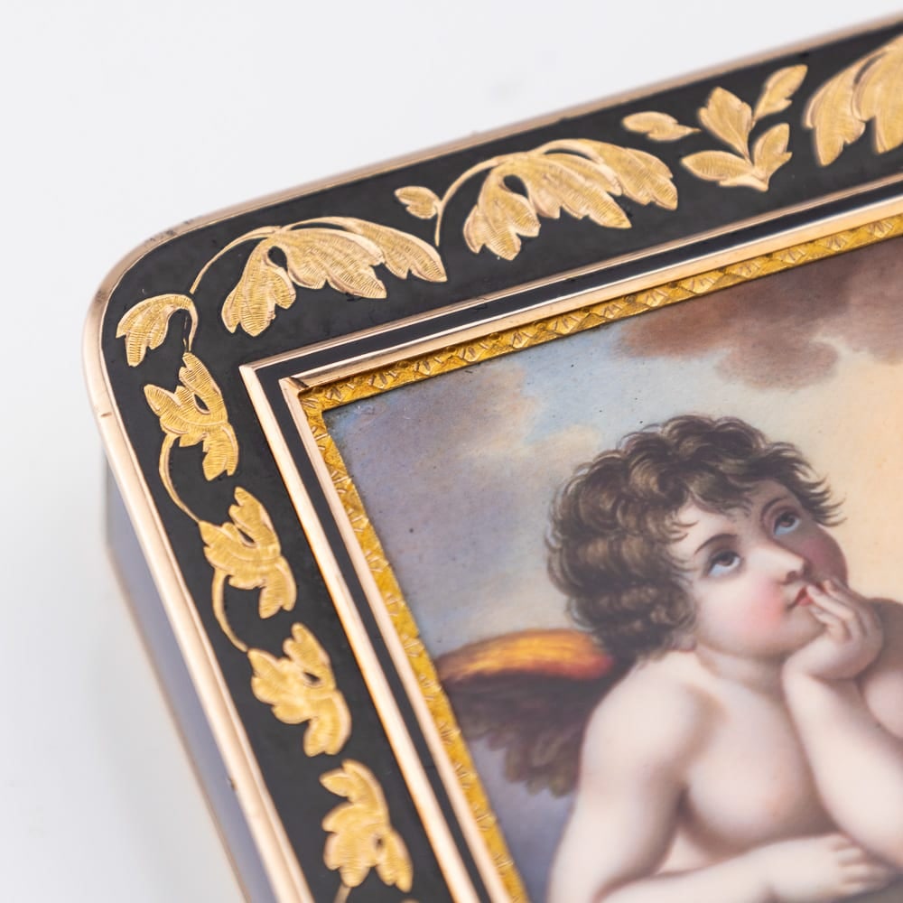 ANTIQUE 19thC GERMAN 18k GOLD & ENAMEL SNUFF BOX, RAPHAEL'S SISTINE MADONNA, HANAU c.1810 - 10