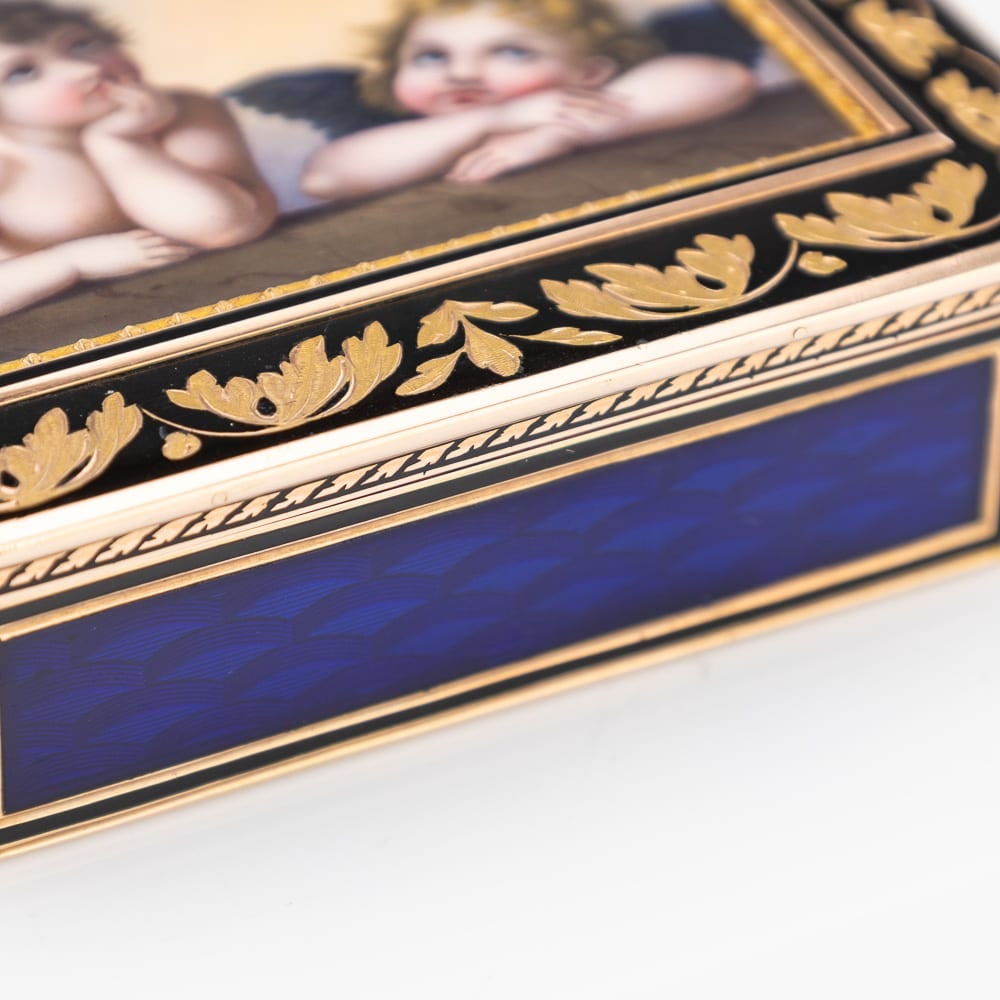 ANTIQUE 19thC GERMAN 18k GOLD & ENAMEL SNUFF BOX, RAPHAEL'S SISTINE MADONNA, HANAU c.1810 - 11