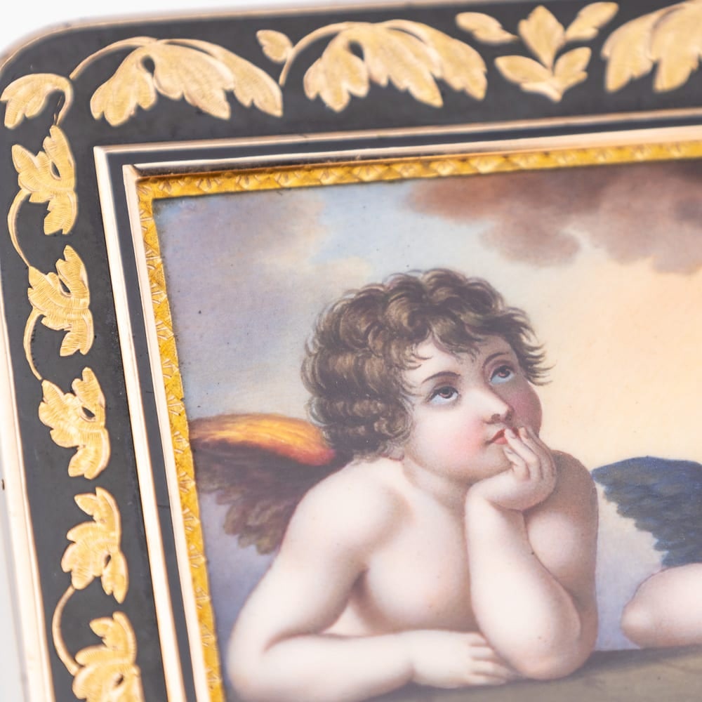 ANTIQUE 19thC GERMAN 18k GOLD & ENAMEL SNUFF BOX, RAPHAEL'S SISTINE MADONNA, HANAU c.1810 - 12