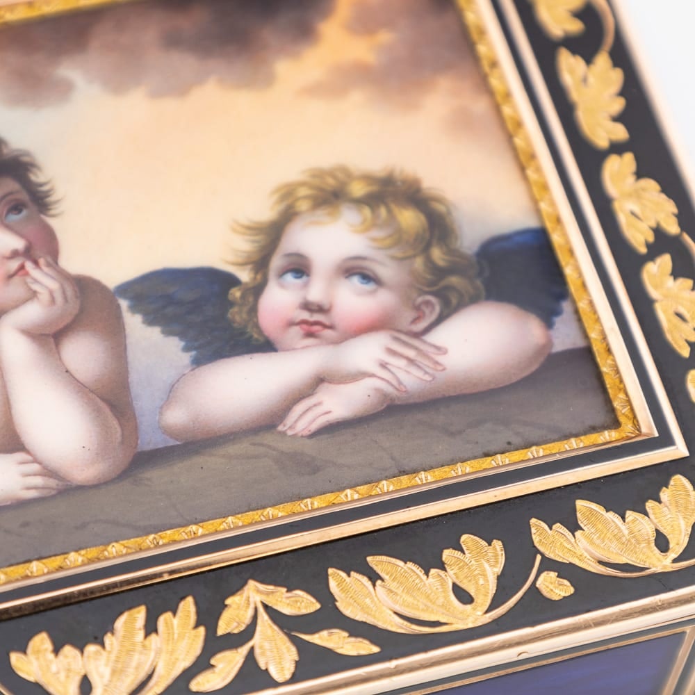 ANTIQUE 19thC GERMAN 18k GOLD & ENAMEL SNUFF BOX, RAPHAEL'S SISTINE MADONNA, HANAU c.1810 - 14