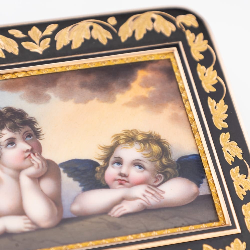 ANTIQUE 19thC GERMAN 18k GOLD & ENAMEL SNUFF BOX, RAPHAEL'S SISTINE MADONNA, HANAU c.1810 - 15
