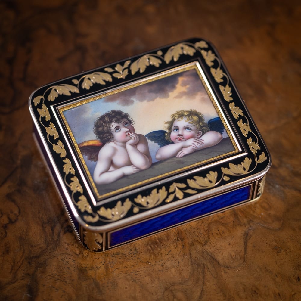 ANTIQUE 19thC GERMAN 18k GOLD & ENAMEL SNUFF BOX, RAPHAEL'S SISTINE MADONNA, HANAU c.1810 - 2