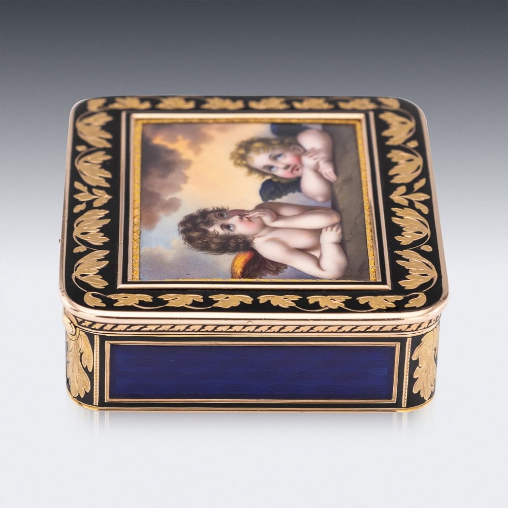 ANTIQUE 19thC GERMAN 18k GOLD & ENAMEL SNUFF BOX, RAPHAEL'S SISTINE MADONNA, HANAU c.1810 - 6