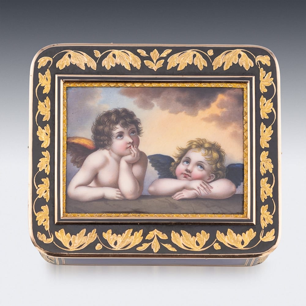 ANTIQUE 19thC GERMAN 18k GOLD & ENAMEL SNUFF BOX, RAPHAEL'S SISTINE MADONNA, HANAU c.1810 - 7