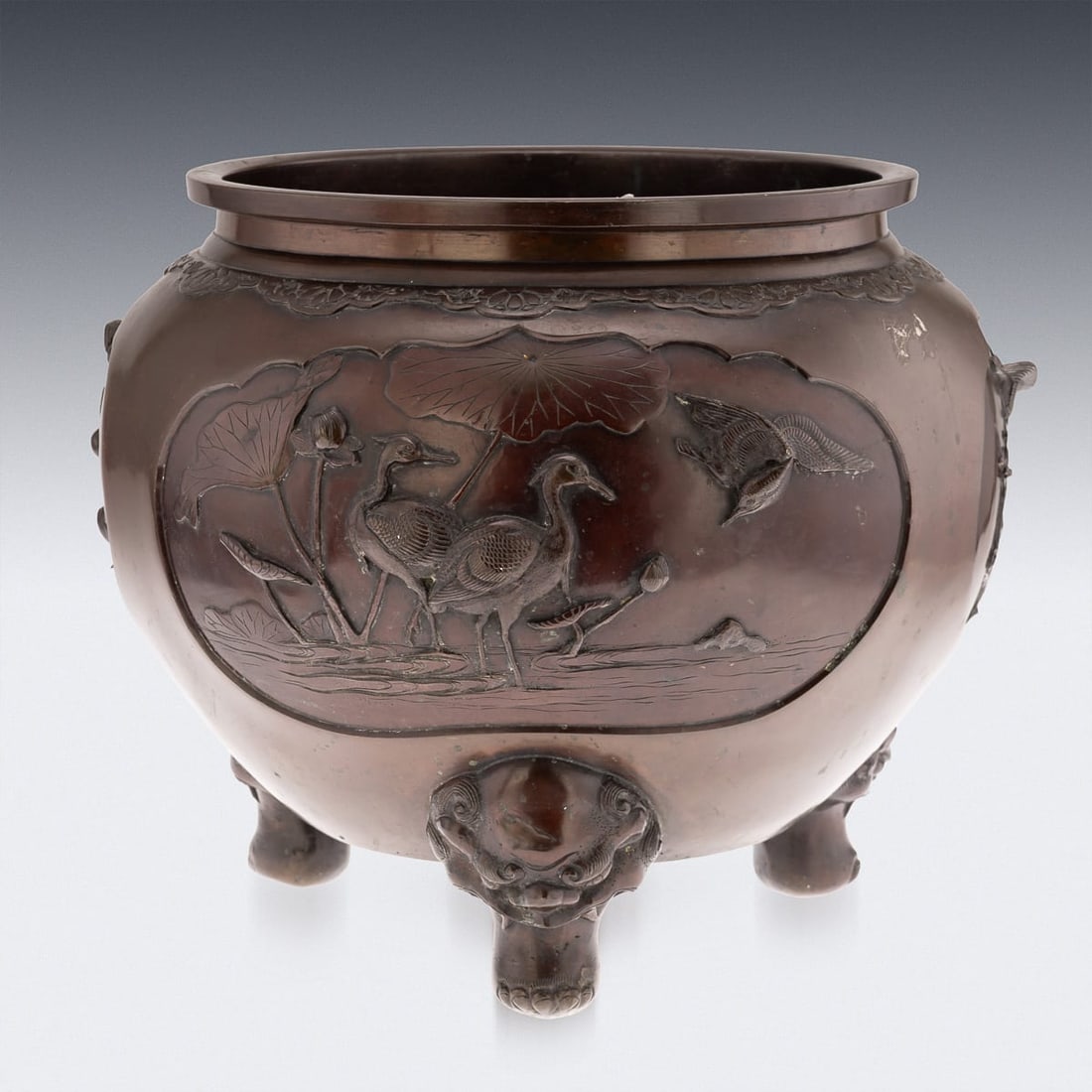 ANTIQUE 19thC JAPANESE MEIJI PERIOD LARGE BRONZE MYTHOLOGICAL JARDINIÈRE C.1890 - 5