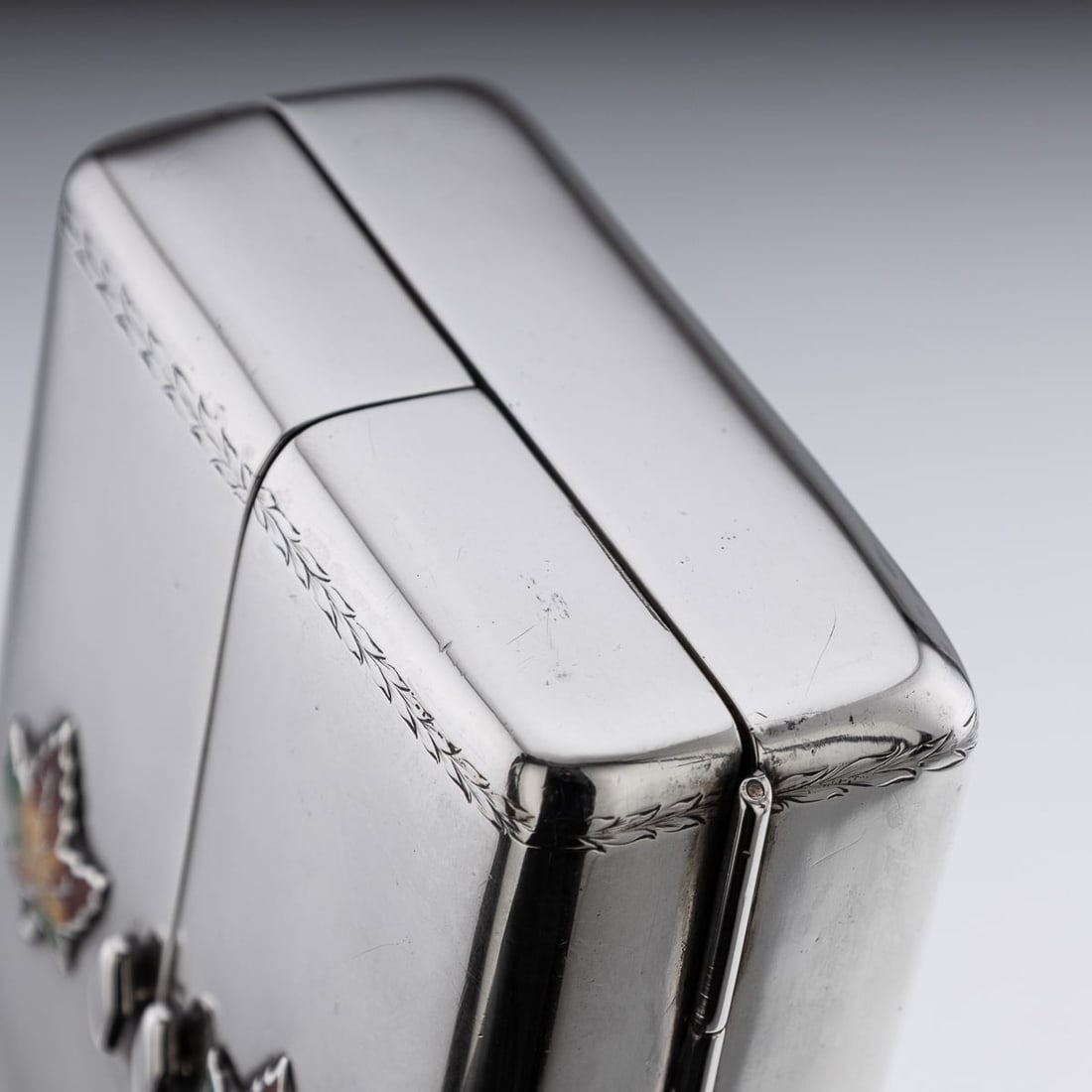ANTIQUE 20thC CANADIAN SOLID SILVER & ENAMEL PLAYING CARDS BOX, TORONTO c.1920 - 17