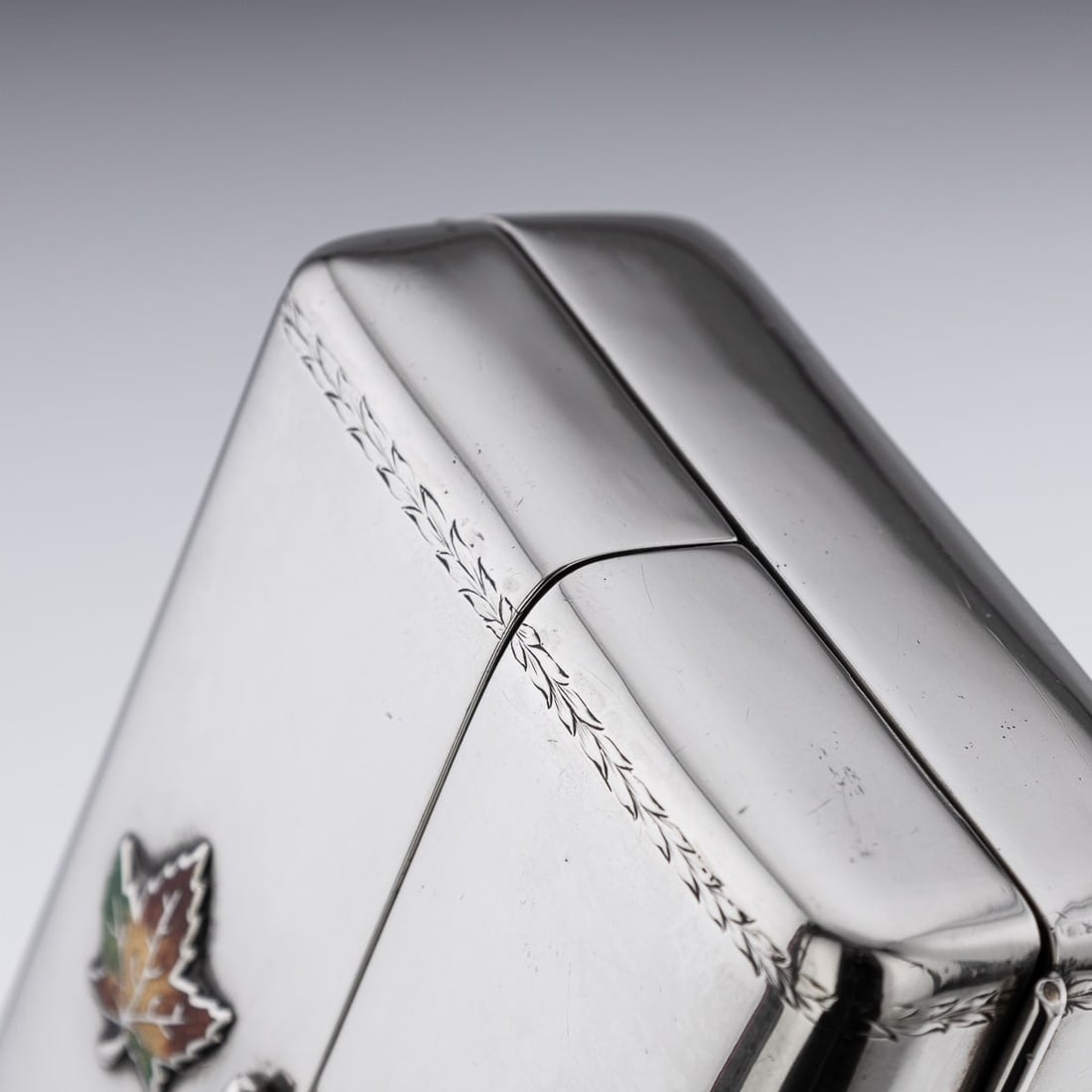 ANTIQUE 20thC CANADIAN SOLID SILVER & ENAMEL PLAYING CARDS BOX, TORONTO c.1920 - 18
