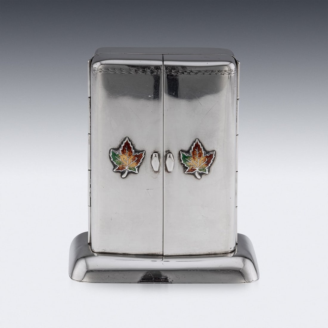 ANTIQUE 20thC CANADIAN SOLID SILVER & ENAMEL PLAYING CARDS BOX, TORONTO c.1920 - 3