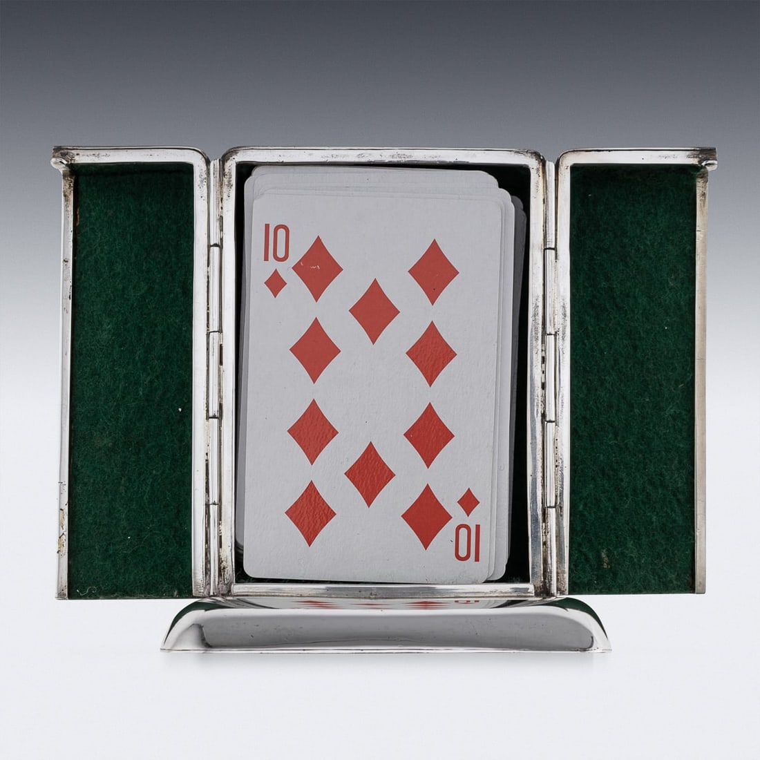 ANTIQUE 20thC CANADIAN SOLID SILVER & ENAMEL PLAYING CARDS BOX, TORONTO c.1920 - 4
