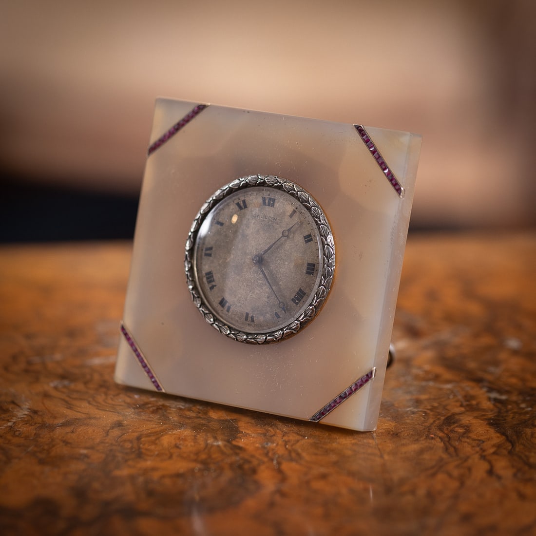 ANTIQUE 20thC SOLID SILVER & AGATE CLOCK, CALLOW OF MOUNT STREET, LONDON c.1910 - 2