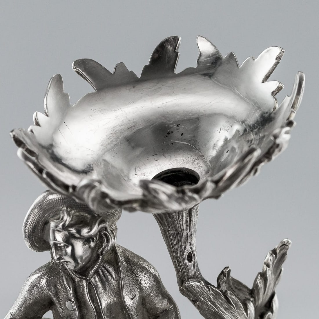 ANTIQUE 19thC VICTORIAN SOLID SILVER PAIR OF FIGURAL COMPORTS, C & G FOX c.1852 - 14