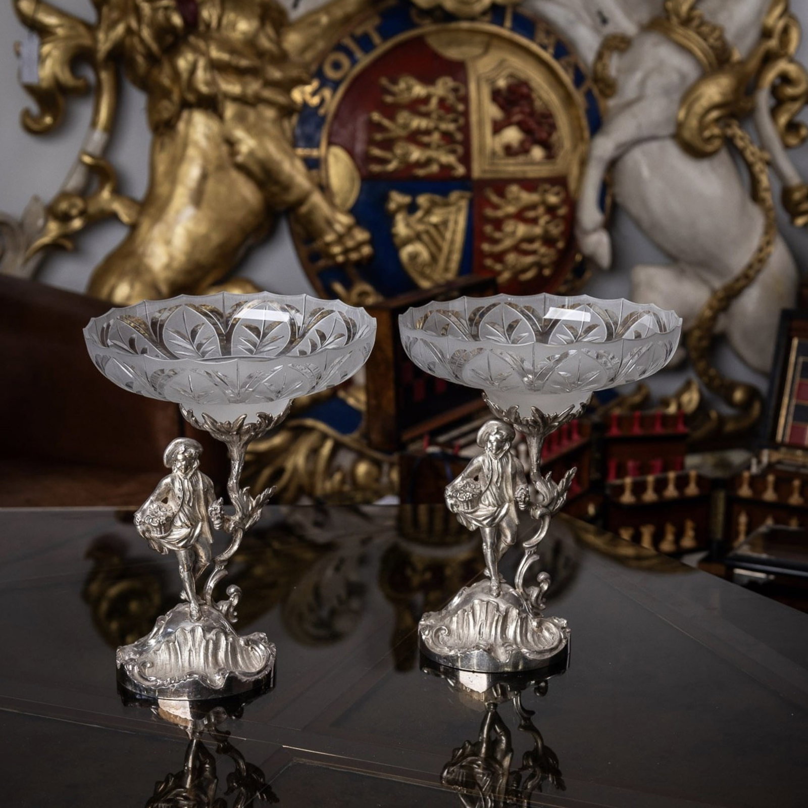ANTIQUE 19thC VICTORIAN SOLID SILVER PAIR OF FIGURAL COMPORTS, C & G FOX c.1852 - 2