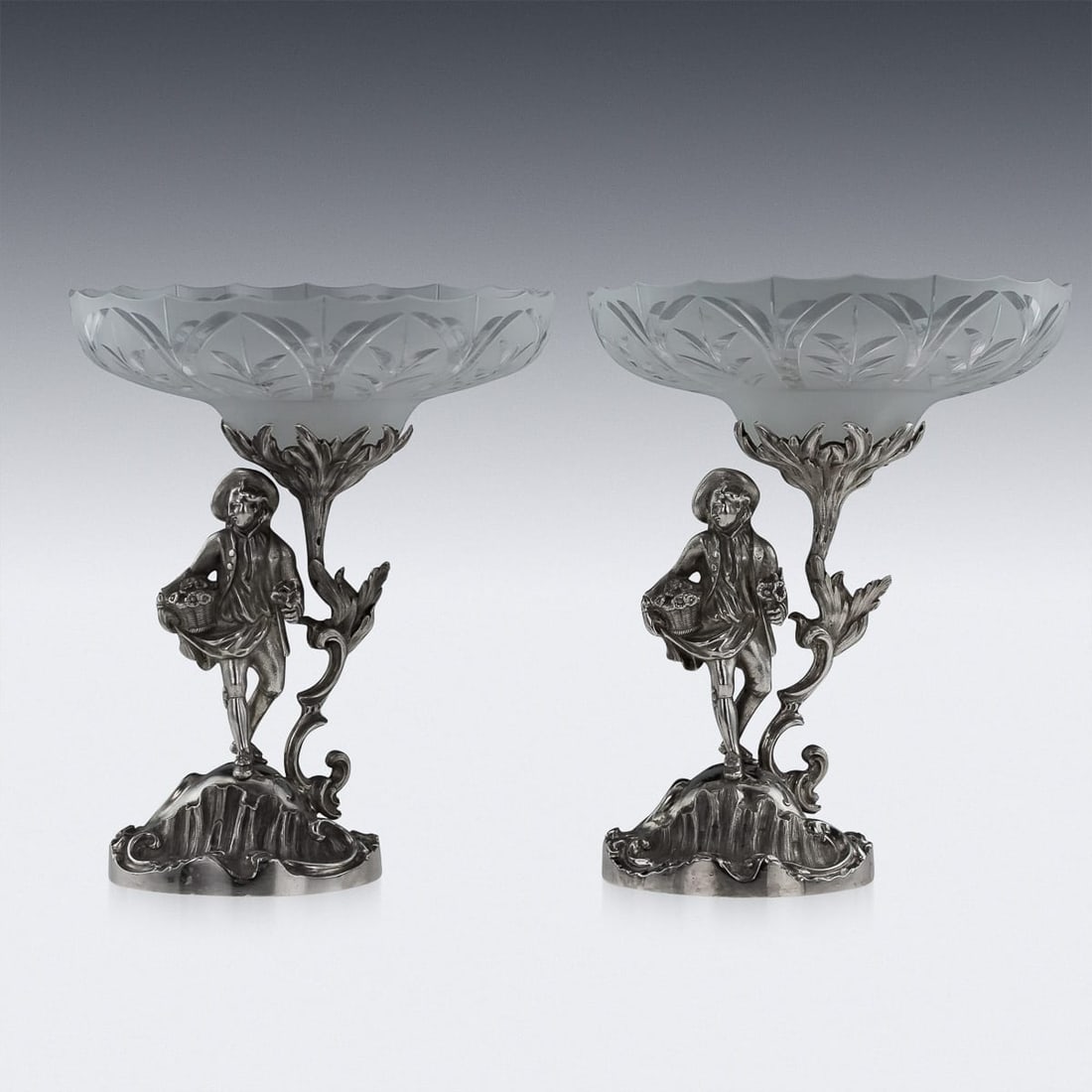 ANTIQUE 19thC VICTORIAN SOLID SILVER PAIR OF FIGURAL COMPORTS, C & G FOX c.1852 - 3