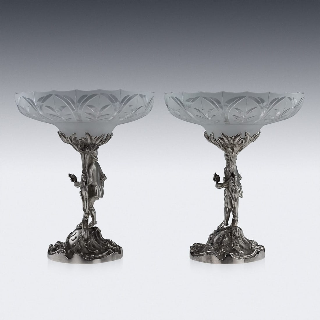 ANTIQUE 19thC VICTORIAN SOLID SILVER PAIR OF FIGURAL COMPORTS, C & G FOX c.1852 - 4