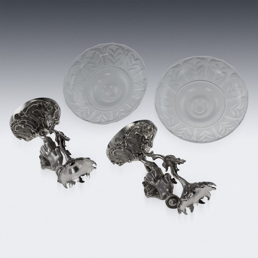 ANTIQUE 19thC VICTORIAN SOLID SILVER PAIR OF FIGURAL COMPORTS, C & G FOX c.1852 - 8