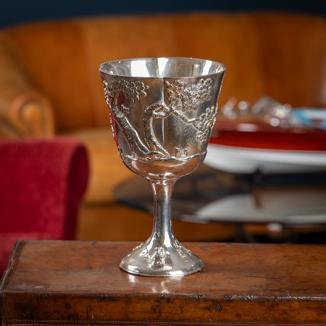 ANTIQUE 20thC JAPANESE SOLID SILVER MASSIVE GOBLET, NOMURA c.1900 - 2