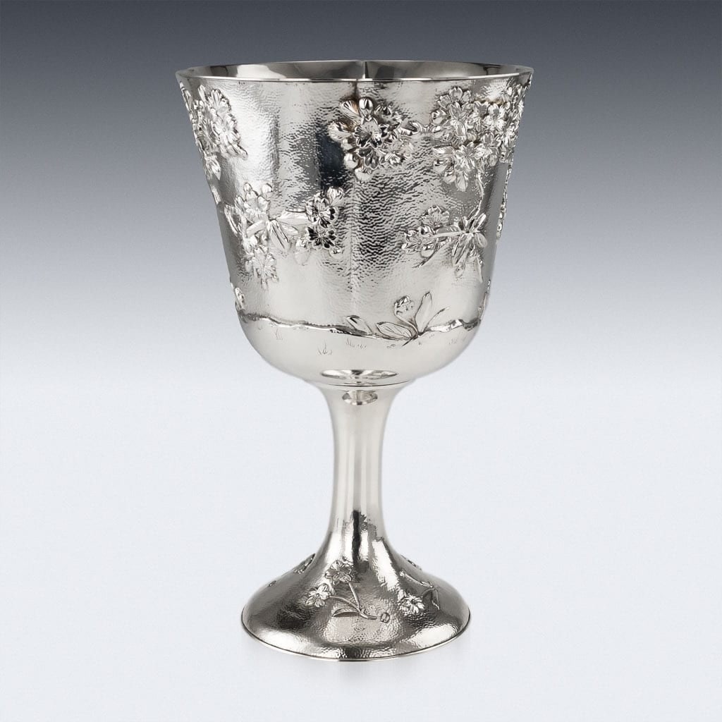 ANTIQUE 20thC JAPANESE SOLID SILVER MASSIVE GOBLET, NOMURA c.1900 - 3