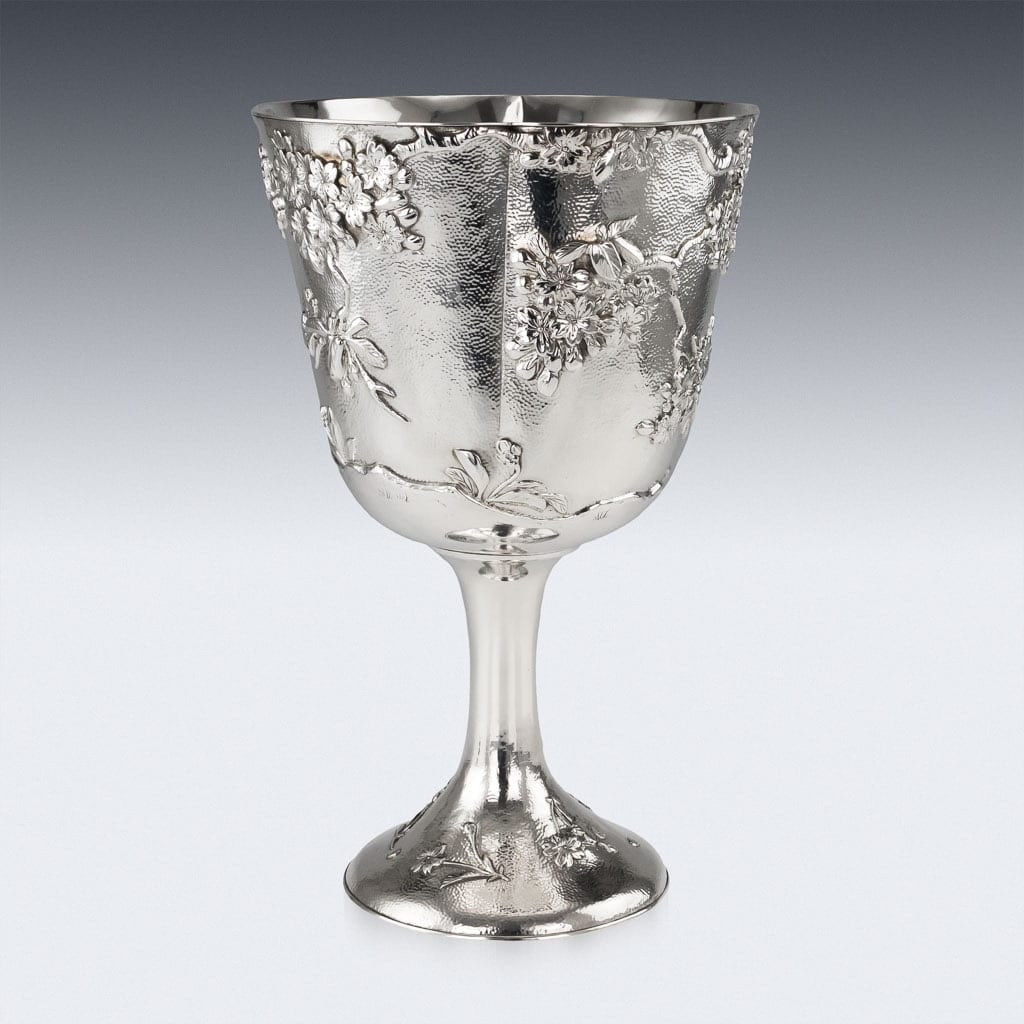 ANTIQUE 20thC JAPANESE SOLID SILVER MASSIVE GOBLET, NOMURA c.1900 - 4