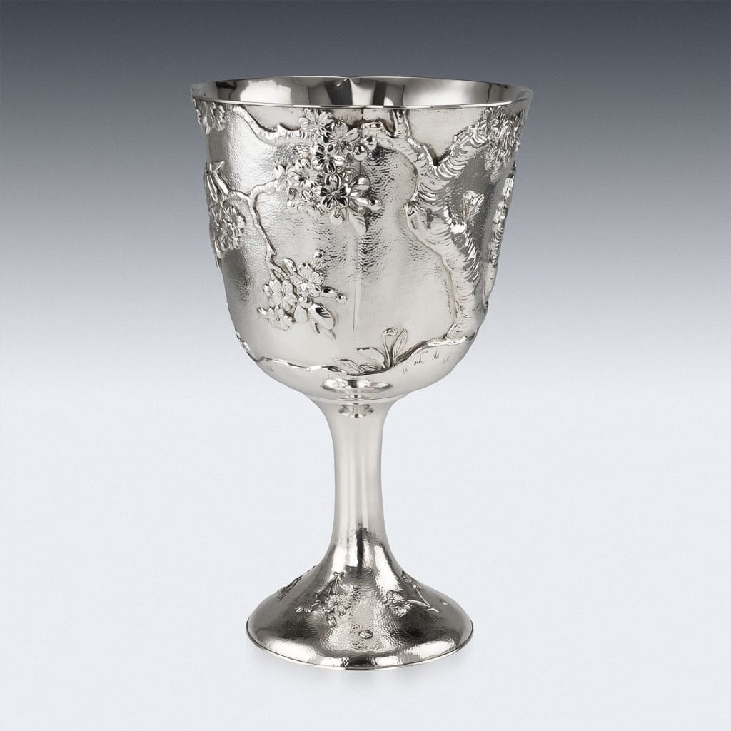 ANTIQUE 20thC JAPANESE SOLID SILVER MASSIVE GOBLET, NOMURA c.1900 - 5