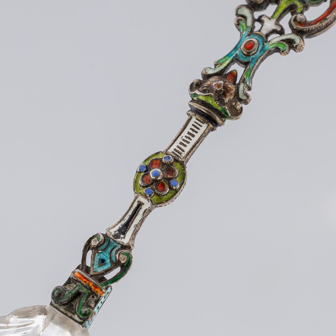 ANTIQUE 19thC AUSTRIAN SILVER, ENAMEL & ROCK CRYSTAL SPOONS c.1880 - 13