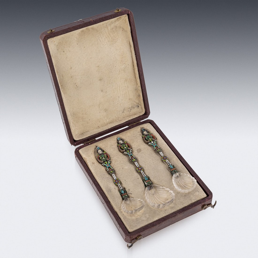 ANTIQUE 19thC AUSTRIAN SILVER, ENAMEL & ROCK CRYSTAL SPOONS c.1880 - 5