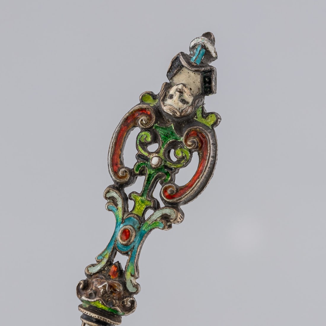 ANTIQUE 19thC AUSTRIAN SILVER, ENAMEL & ROCK CRYSTAL SPOONS c.1880 - 6