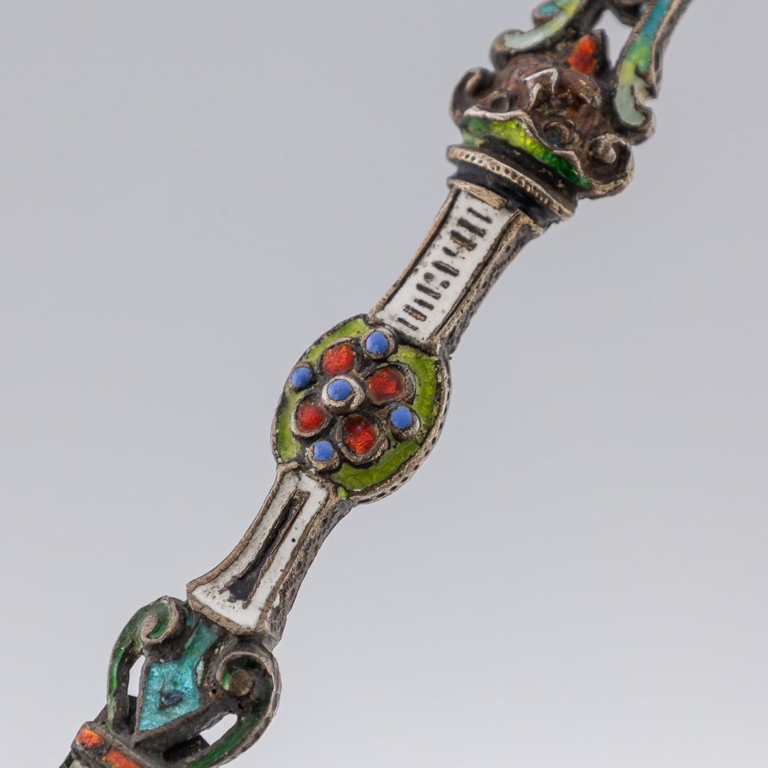 ANTIQUE 19thC AUSTRIAN SILVER, ENAMEL & ROCK CRYSTAL SPOONS c.1880 - 7