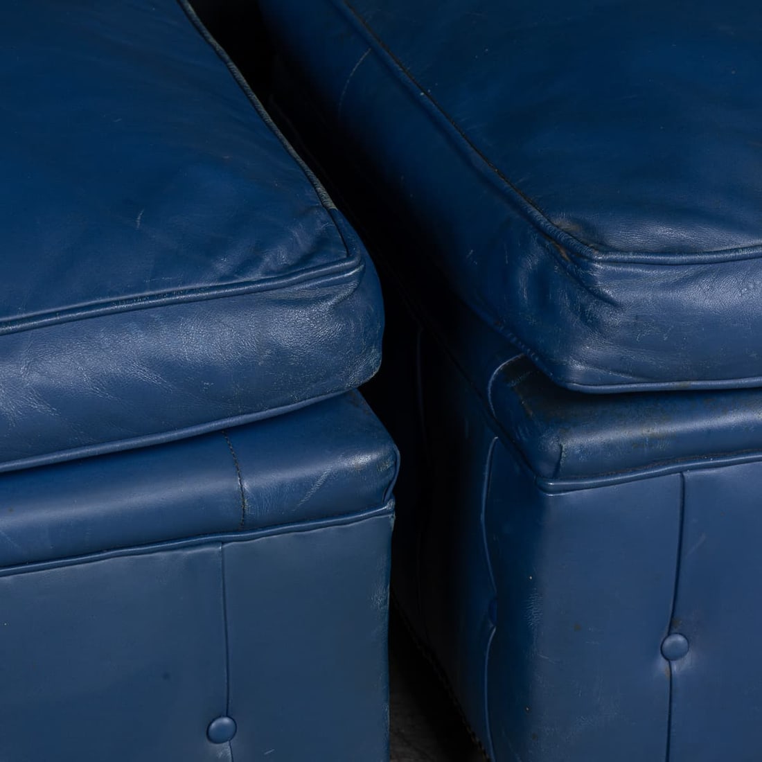 VINTAGE 20thC ENGLISH PAIR OF BLUE LEATHER FOOTSTOOLS - 10