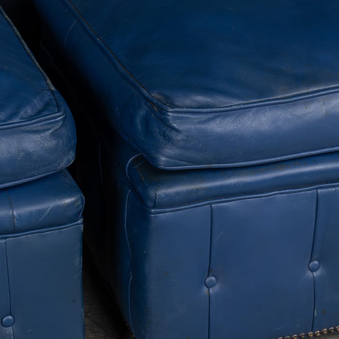 VINTAGE 20thC ENGLISH PAIR OF BLUE LEATHER FOOTSTOOLS - 11