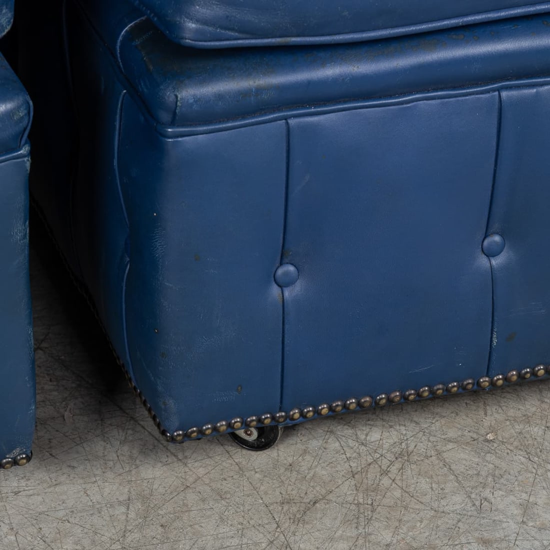VINTAGE 20thC ENGLISH PAIR OF BLUE LEATHER FOOTSTOOLS - 12