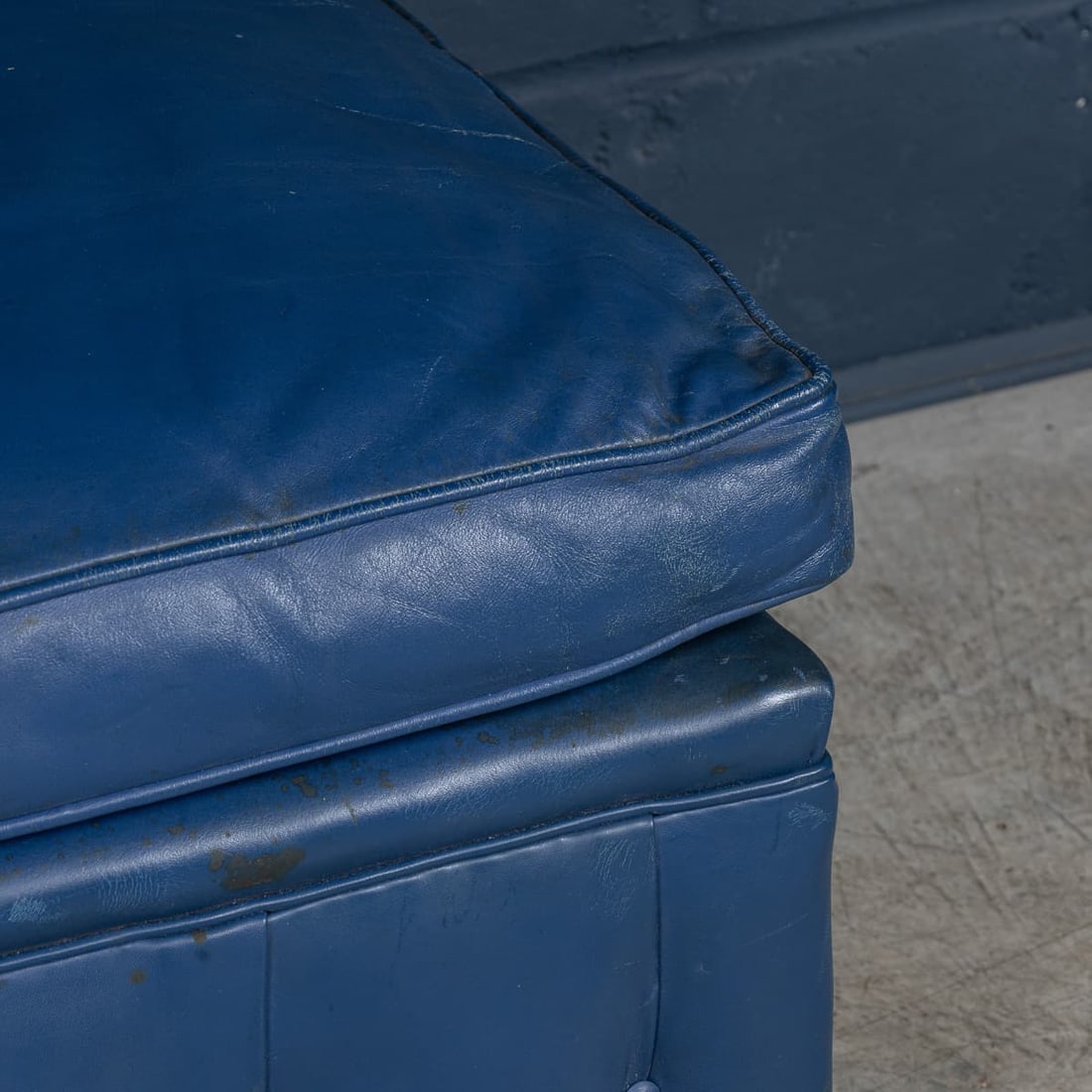 VINTAGE 20thC ENGLISH PAIR OF BLUE LEATHER FOOTSTOOLS - 13