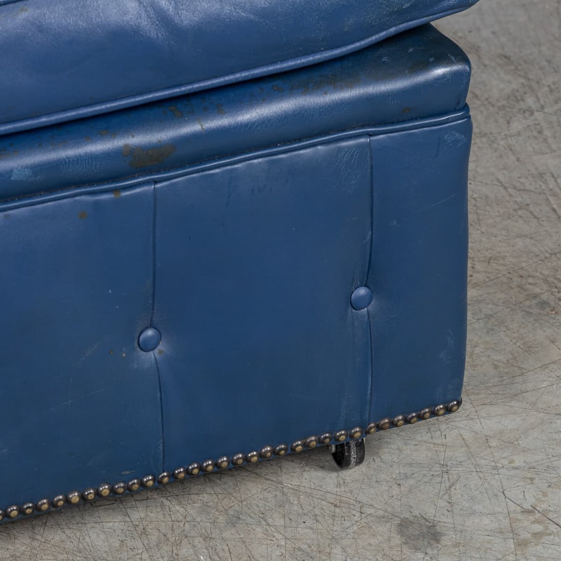 VINTAGE 20thC ENGLISH PAIR OF BLUE LEATHER FOOTSTOOLS - 14