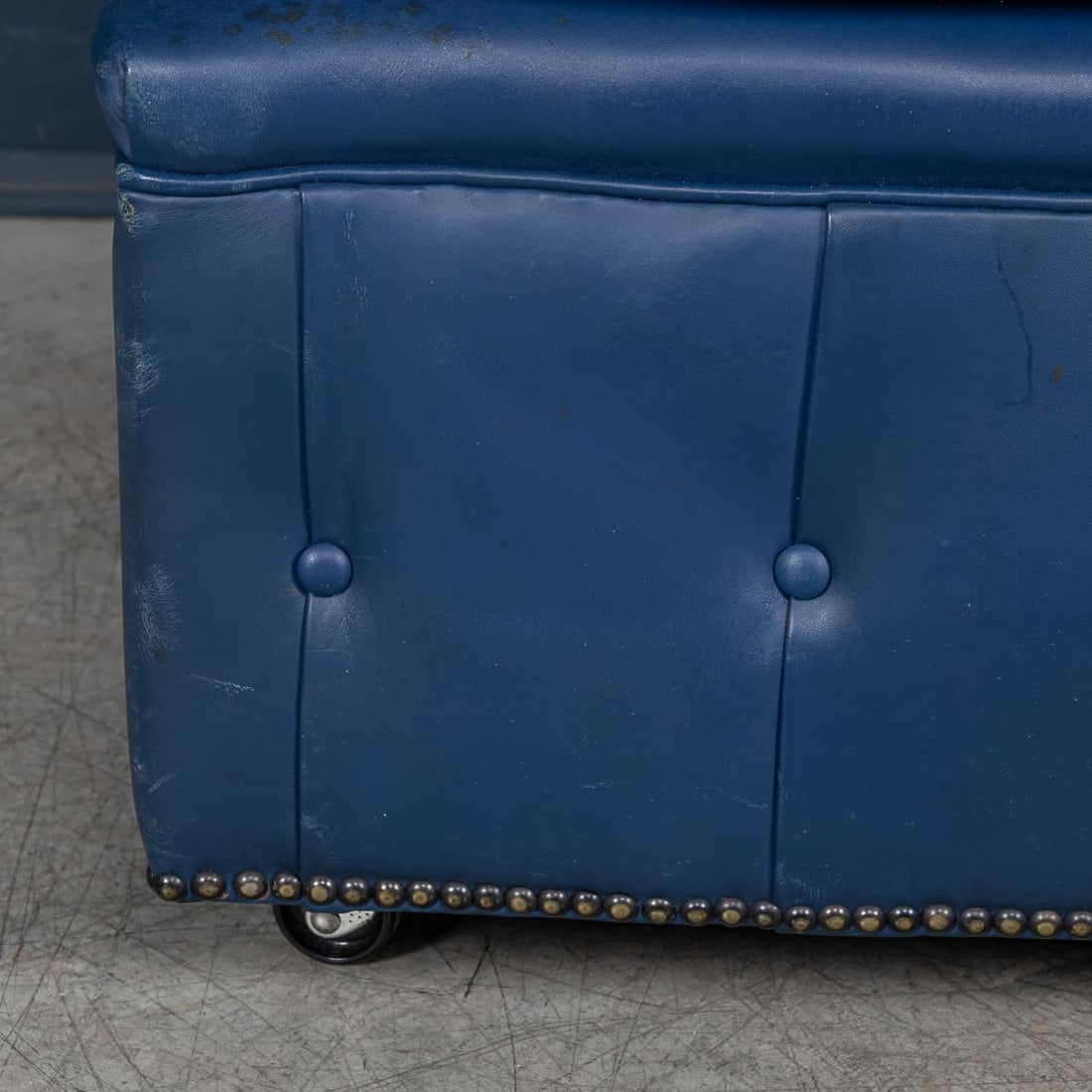 VINTAGE 20thC ENGLISH PAIR OF BLUE LEATHER FOOTSTOOLS - 15