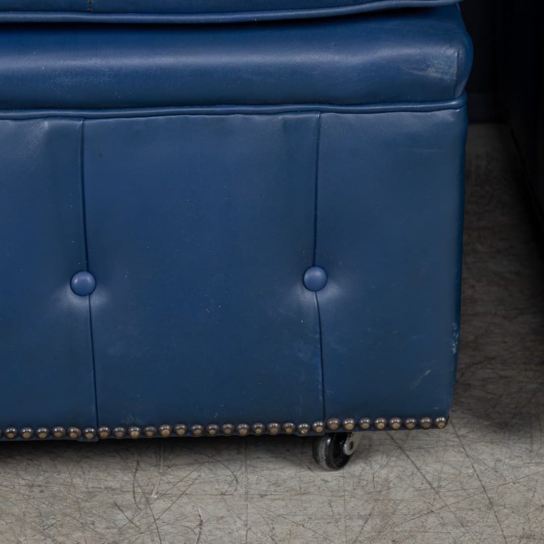 VINTAGE 20thC ENGLISH PAIR OF BLUE LEATHER FOOTSTOOLS - 16
