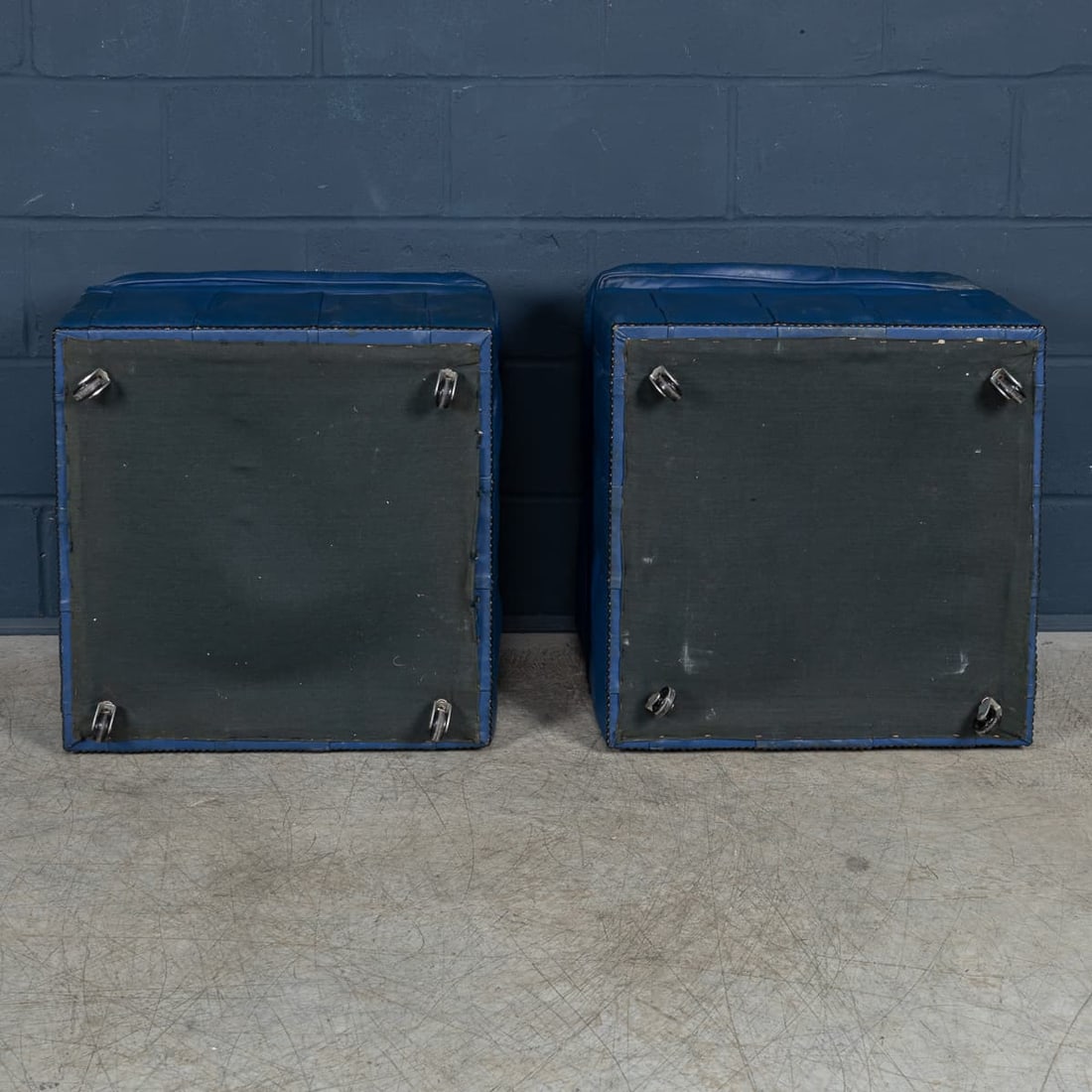 VINTAGE 20thC ENGLISH PAIR OF BLUE LEATHER FOOTSTOOLS - 6