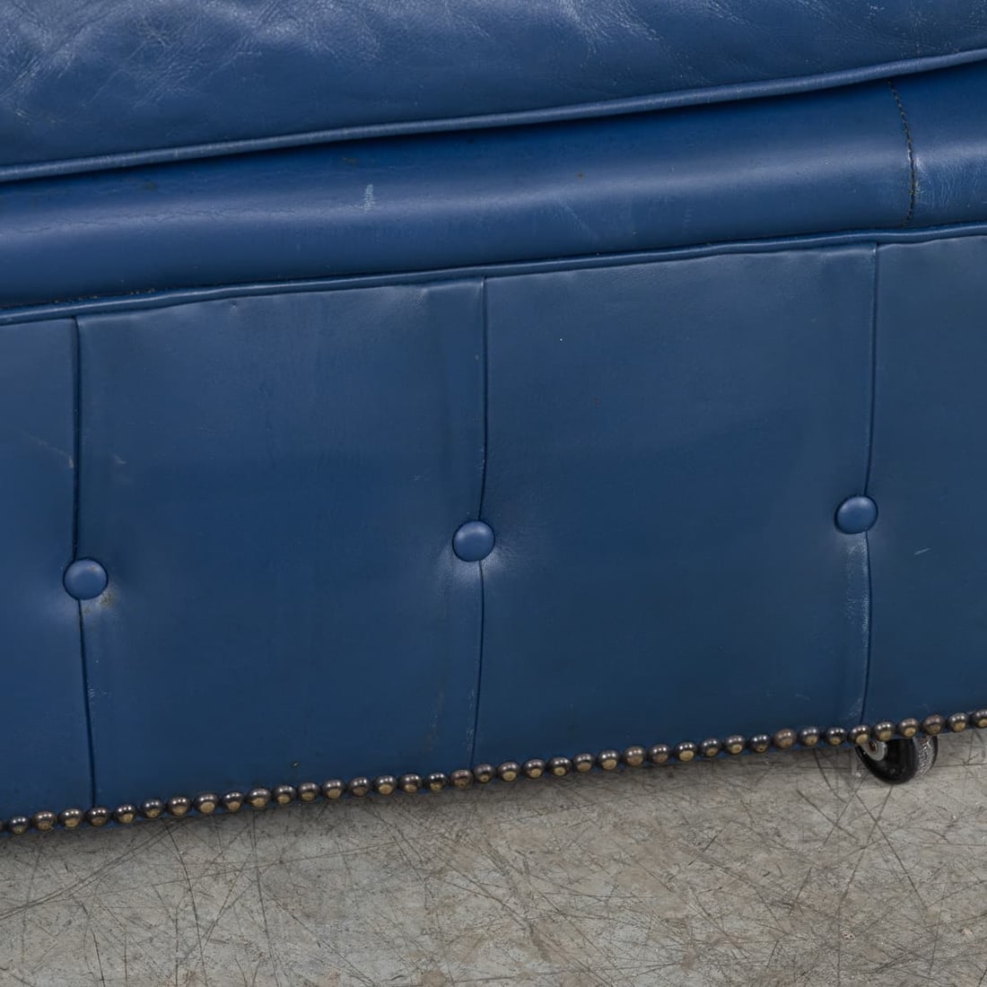 VINTAGE 20thC ENGLISH PAIR OF BLUE LEATHER FOOTSTOOLS - 9