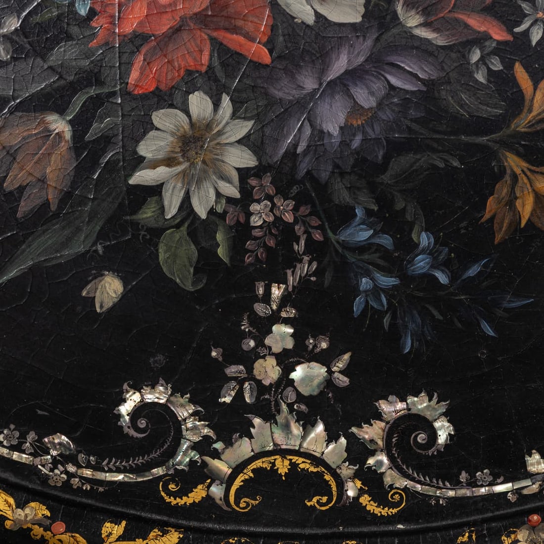 ANTIQUE 19thC VICTORIAN LARGE OVAL PAPIER-MÂCHÉ TRAY, ENGLAND c.1860 - 11