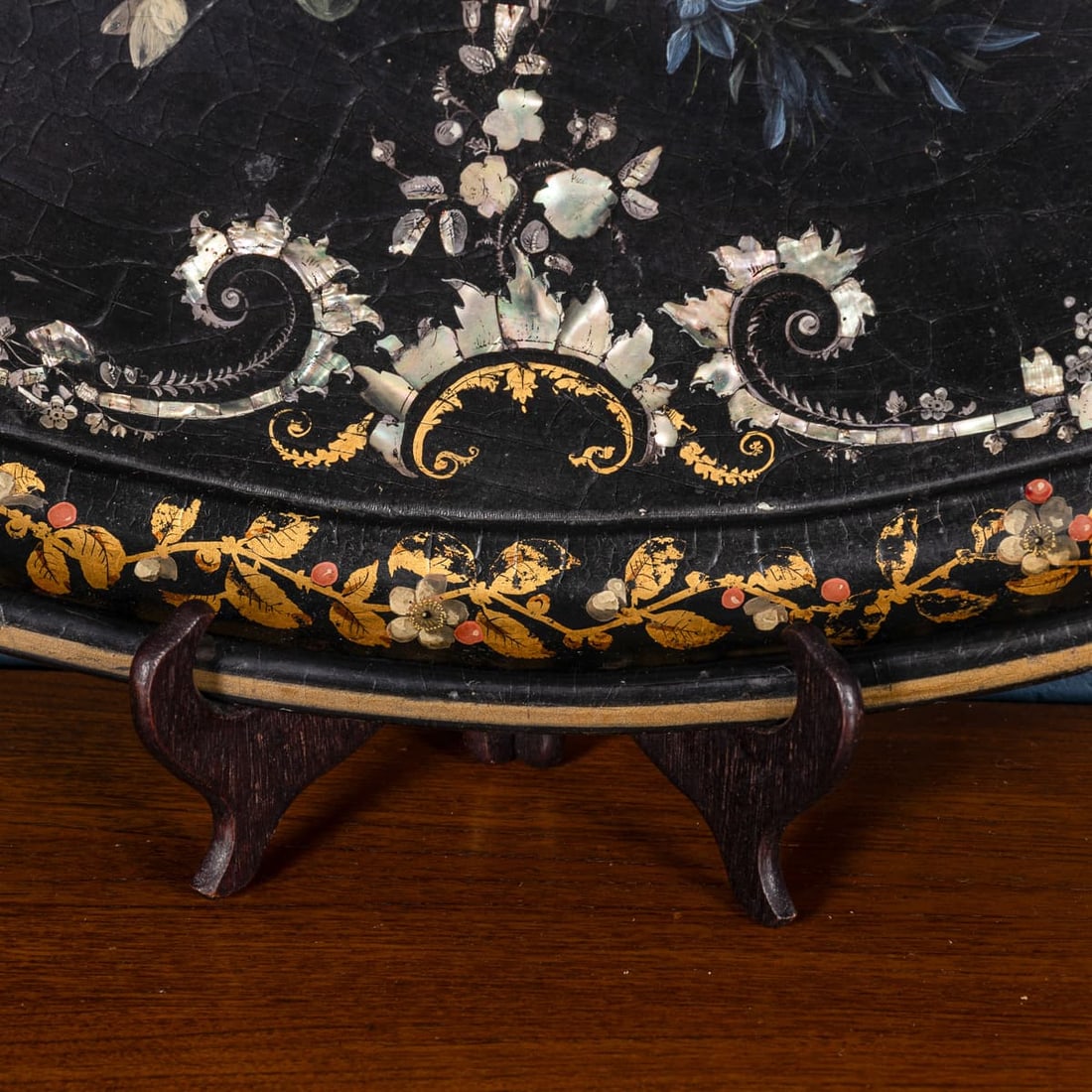 ANTIQUE 19thC VICTORIAN LARGE OVAL PAPIER-MÂCHÉ TRAY, ENGLAND c.1860 - 12