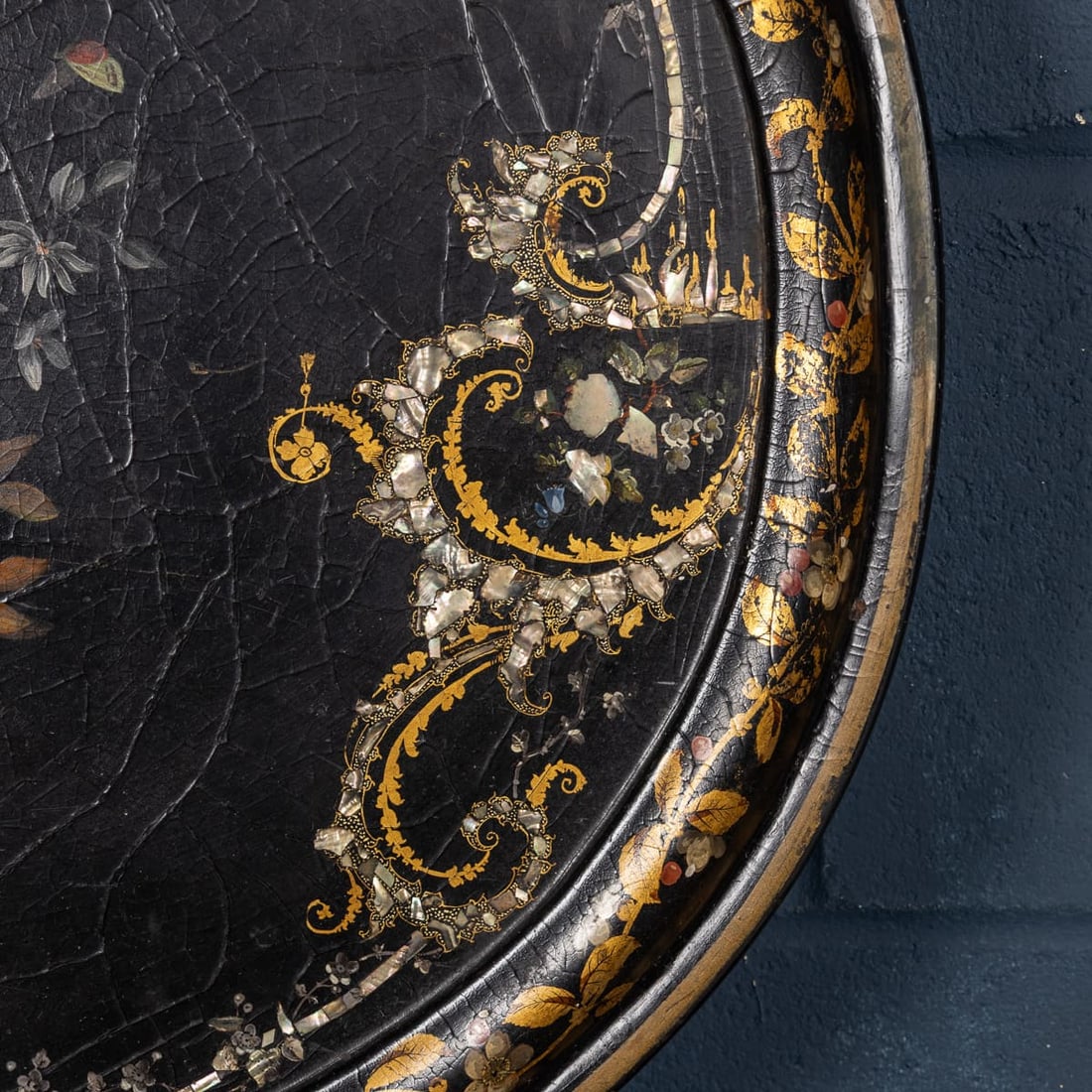 ANTIQUE 19thC VICTORIAN LARGE OVAL PAPIER-MÂCHÉ TRAY, ENGLAND c.1860 - 14