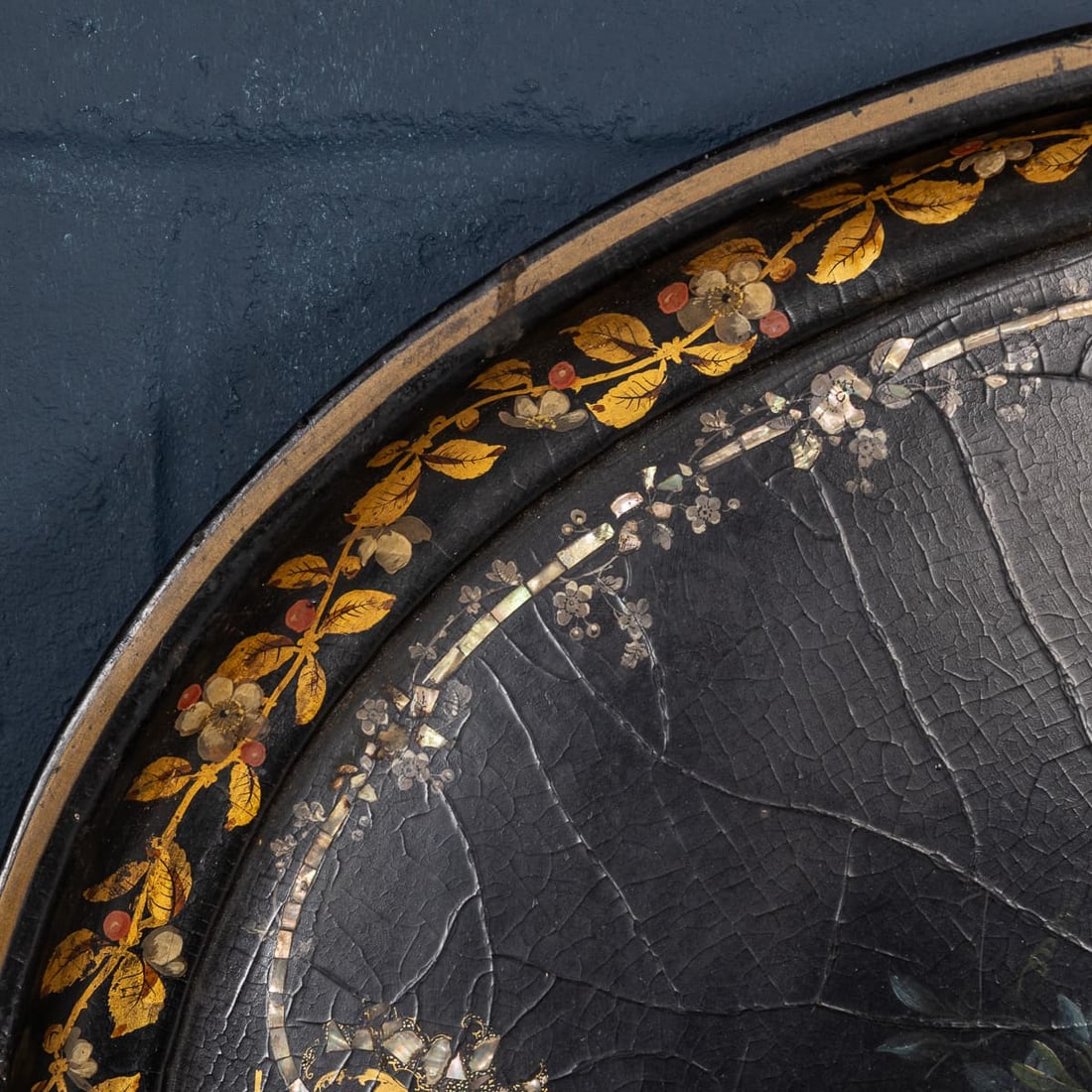 ANTIQUE 19thC VICTORIAN LARGE OVAL PAPIER-MÂCHÉ TRAY, ENGLAND c.1860 - 16