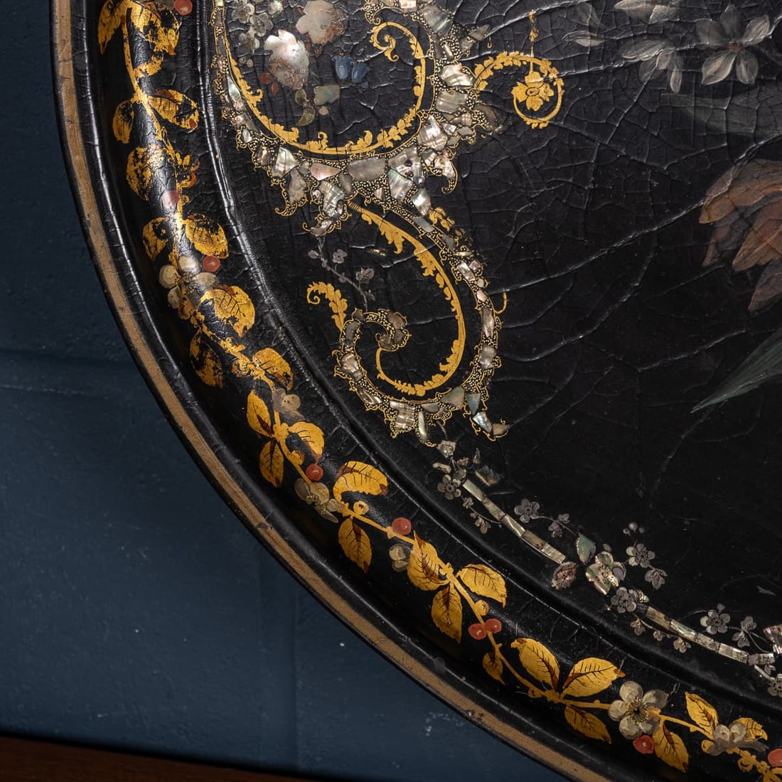 ANTIQUE 19thC VICTORIAN LARGE OVAL PAPIER-MÂCHÉ TRAY, ENGLAND c.1860 - 3