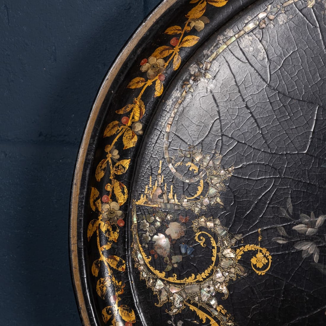 ANTIQUE 19thC VICTORIAN LARGE OVAL PAPIER-MÂCHÉ TRAY, ENGLAND c.1860 - 4