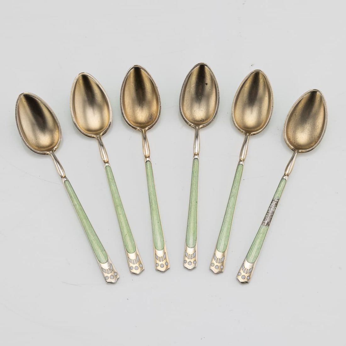 ANTIQUE 20thC NORWEGIAN SOLID SILVER GILT & ENAMEL SET OF SIX SPOONS - 5